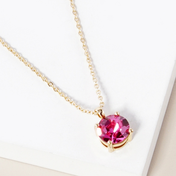 Gold Pink Birthstone Pendant Necklace Jewelry Accessories October - Picture 1 of 3